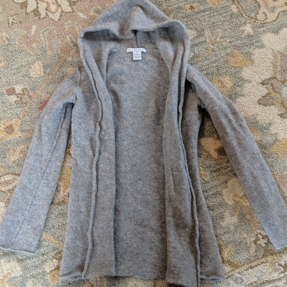 Gray Cabi wool longer open hooded cardigan sweater